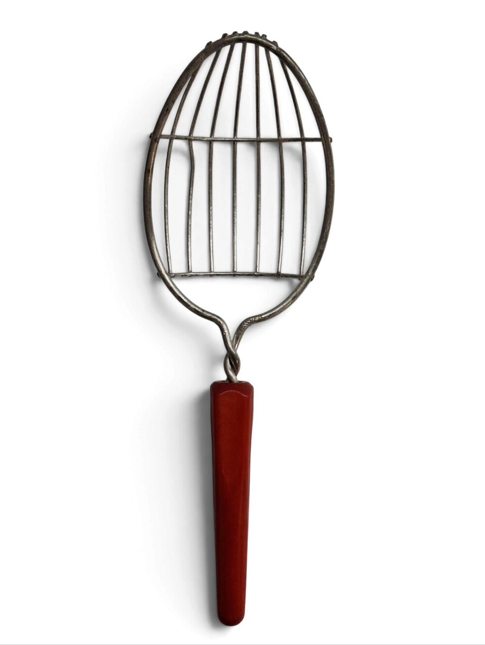 Vintage Red Bakelite Basket Spoon Strainer Skimmer Mid Century Whisk Blender